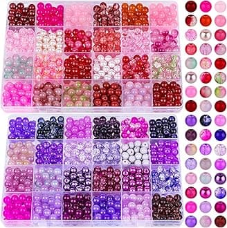 XSEINO About 1200PCS 8mm Glass Beads Bracelet Making Kit，48 Assorted Dreamy Red and Purple Series Colorful Crystal Beads for Bracelet and Jewelry Making and DIY Crafts,Friendship Bracelets