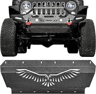 OEDRO Front Bumper and Skid Plate Compatible for 2007-2018 Jeep Wrangler JK & Unlimited, Rock Crawler Bumper with Winch Plate Mounting & 4 x LED Lights & 2 x D-Rings Off Road