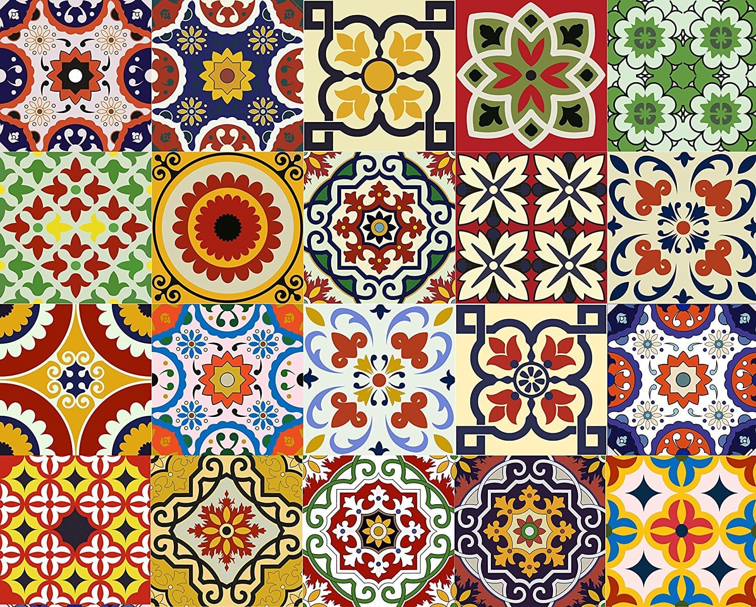 Backsplash Tile Stickers 24 PC Set Authentic Traditional Talavera Tiles Stickersl Bathroom & Kitchen Tile Decals Easy to Apply Just Peel and Stick Home Decor 10x10 cm (Backslash peel and Stick D)