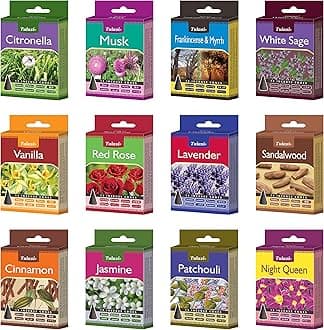 Tulasi Classic Incense Cones with Natural Oils Scents, Set of 12 Fragrances (180 Cones) Calming Home Aromatherapy, Meditation, Relaxing, Mixed Scents with Natural Oils, Thanks Giving