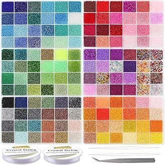 EuTengHao 57600pcs 2mm Glass Seed Beads Small Craft Beads for DIY Bracelet Necklaces Crafting Jewelry Making Supplies with Beading Needles Elastic Strings (144 Colors, 400Pcs Per Color)