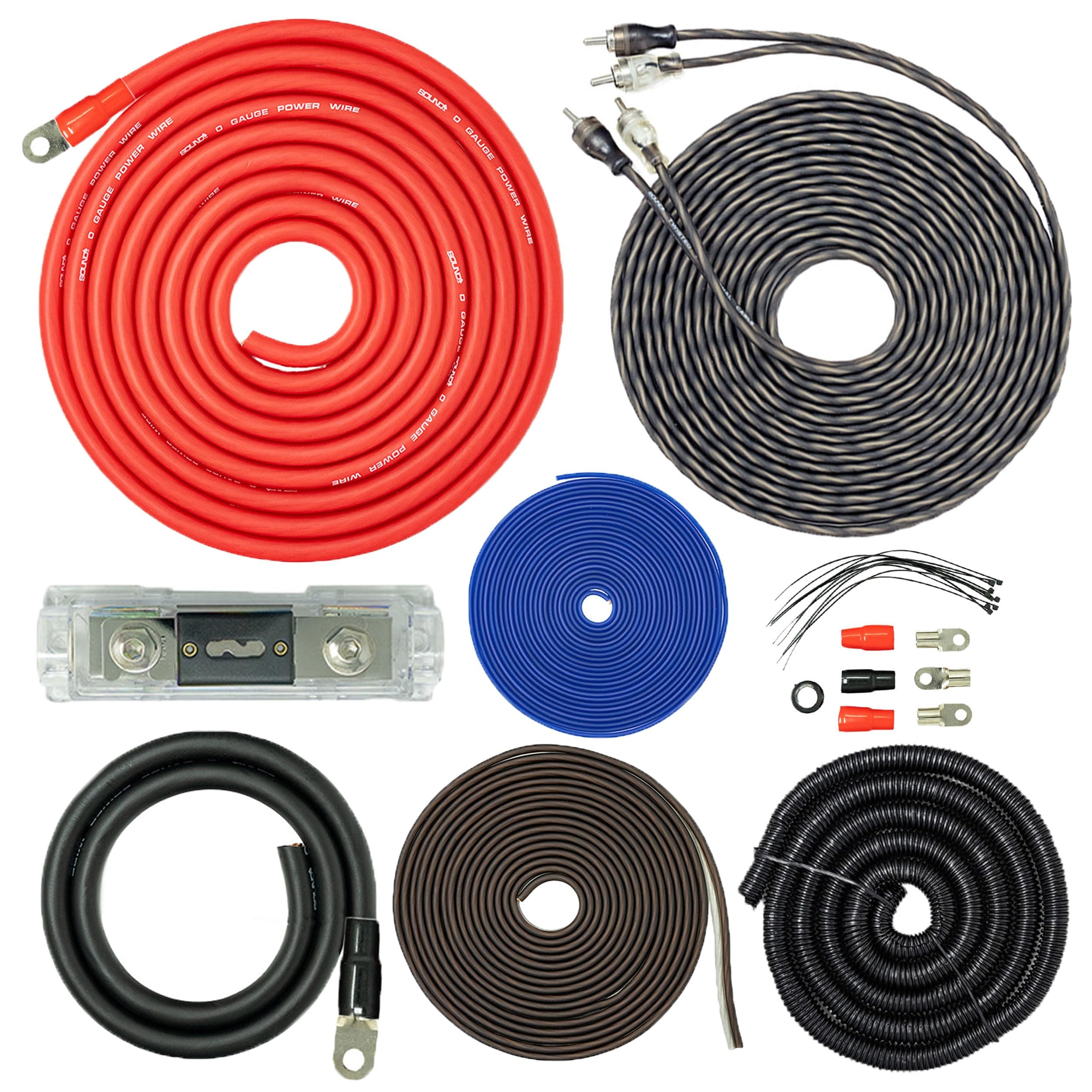 PCK0, 0 Gauge Amp Kit Complete Amplifier Install Wiring Cables - 7500W