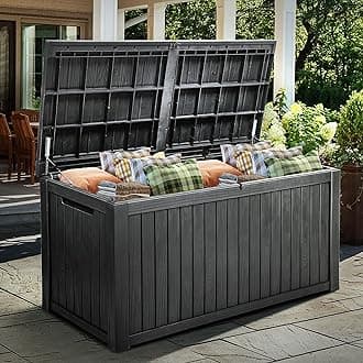 YITAHOME 180 Gallon XL Deck Box Large Outdoor Storage w/Divider for Patio Furniture,Outdoor Cushions, Garden Tools, Sports Equipment and Pool Supplies, Waterproof, Resin, Lockable, Black