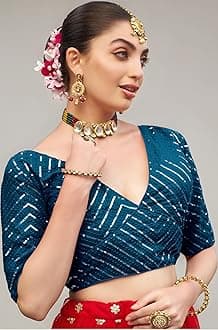 Pujia Mills Womens Fancy Readymade Ethnic wear Half Sleeve Sequins Saree Blouse sabyasachi Blouse for Women Saree and Lehenga Choli Bridal Blouse