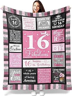 Sweet 16 Gifts for Girls, 16 Year Old Girl Gifts for Birthday, Gifts for 16 Year Old Girl, 16th Birthday Gifts for Girl, Sweet Sixteen Gifts for Girls, 16th Birthday Decorations Blanket 40"X50"