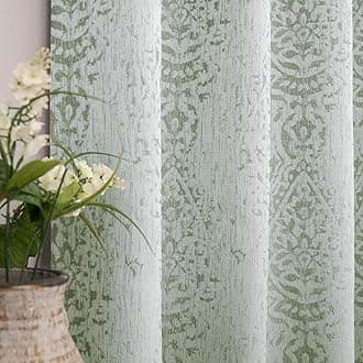 Mrs.Naturall Sage Green Curtains 96 Inch Length for Living Room 2 Panel Set Grommet Damask Medallion Pattern Room Darkening Window Curtain Drapes for Bedroom, 52x96 Inches Long