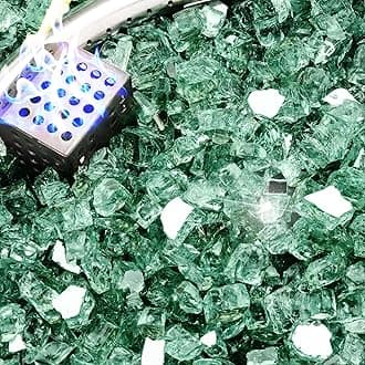 NUPICK 5 Pound Fire Glass, 1/2 Inch Reflective Fire Pit Glass, Tempered Firepit Glass Rock for Propane or Natural Gas, Glass Rocks for Fire Pit Table, Fireplace Glass for Landscaping, Green
