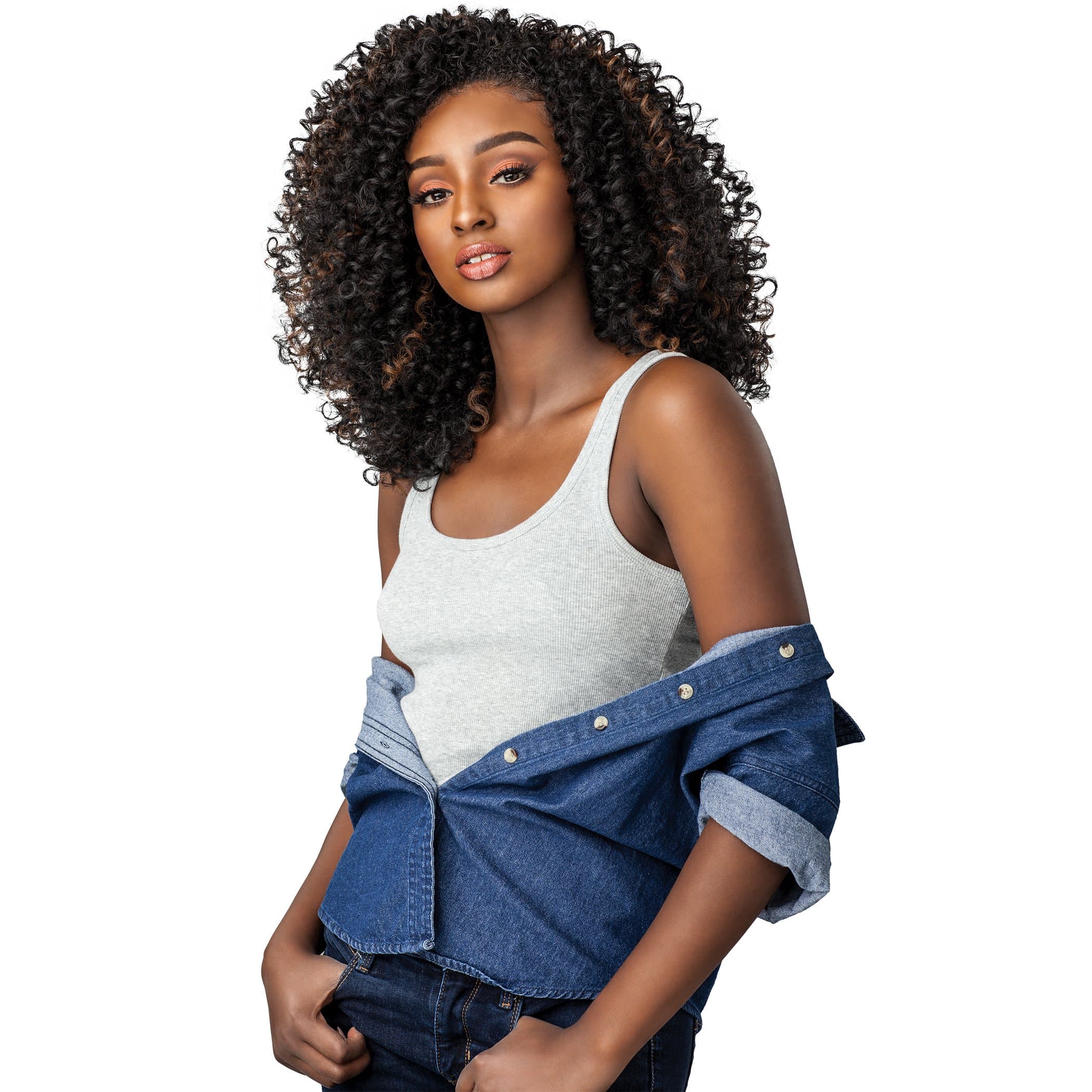 Curls Kinksandco Half Wig - The Show Stopper Instant Weave Drawstring Cap for Natural 3C to 4C Hair Textures (1B OFFBLACK)