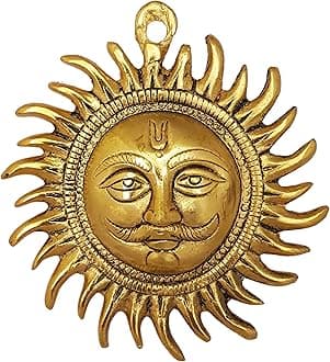 radhna Nazar Battu for Home Entrance Surya Dev Evil Eye Hanging Antique Decor Vastu Wall Hangings for Door Decorative Drishti Bommai Disti Bomma Items Metal Sun Accessories - Gold