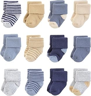 Infant Boy Cotton Rich Newborn and Terry Socks, Blue Brown Stripes, 0-6 Months