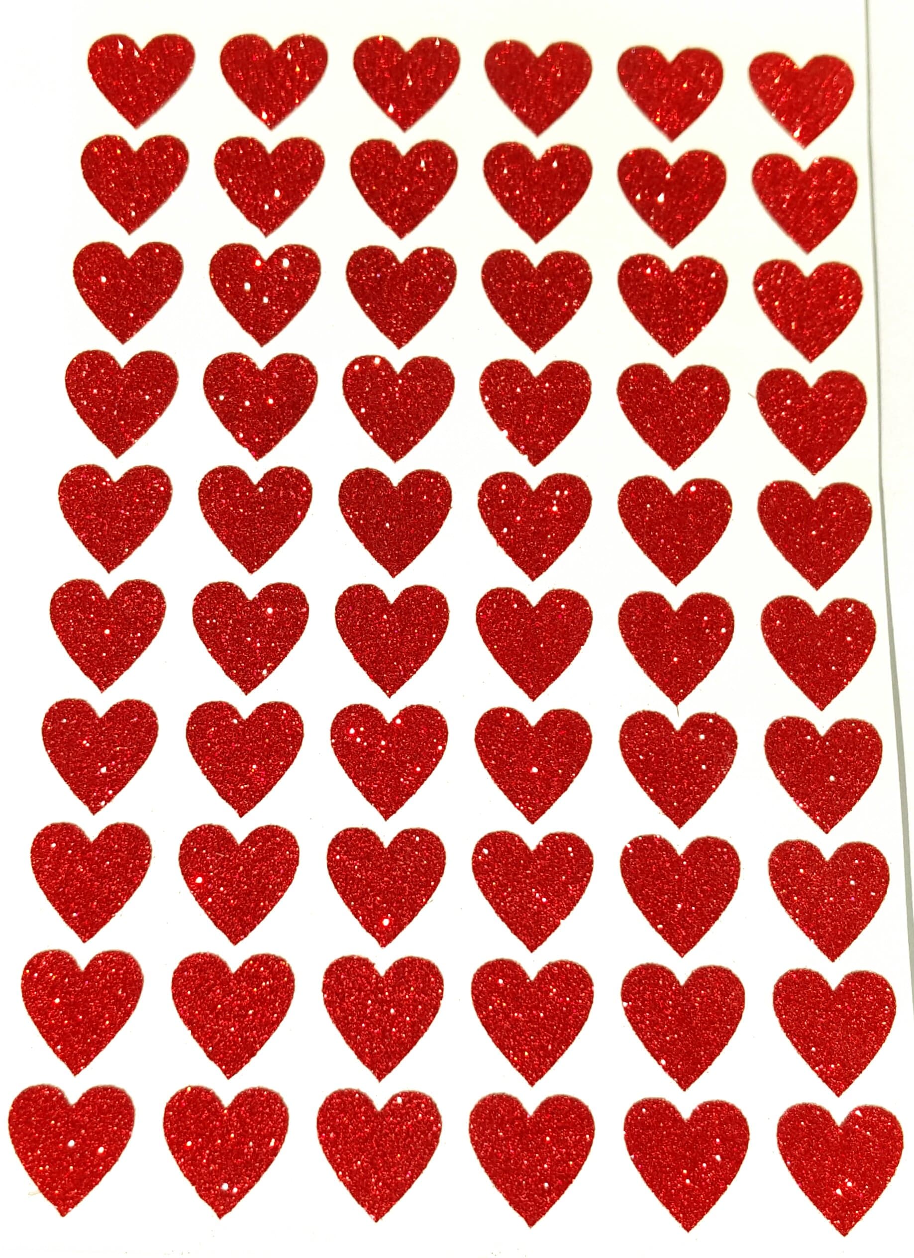 60 Glittery Red HEART Stickers 20mm