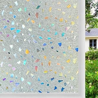 Coavas Window Privacy Film Stained Glass Window Cling, Rainbow Decorative Window Coverings Film, Heat Blocking Static Cling Stickers, Non Adhesive Privacy Film for Glass Windows, 23.6 x 118.1 inch