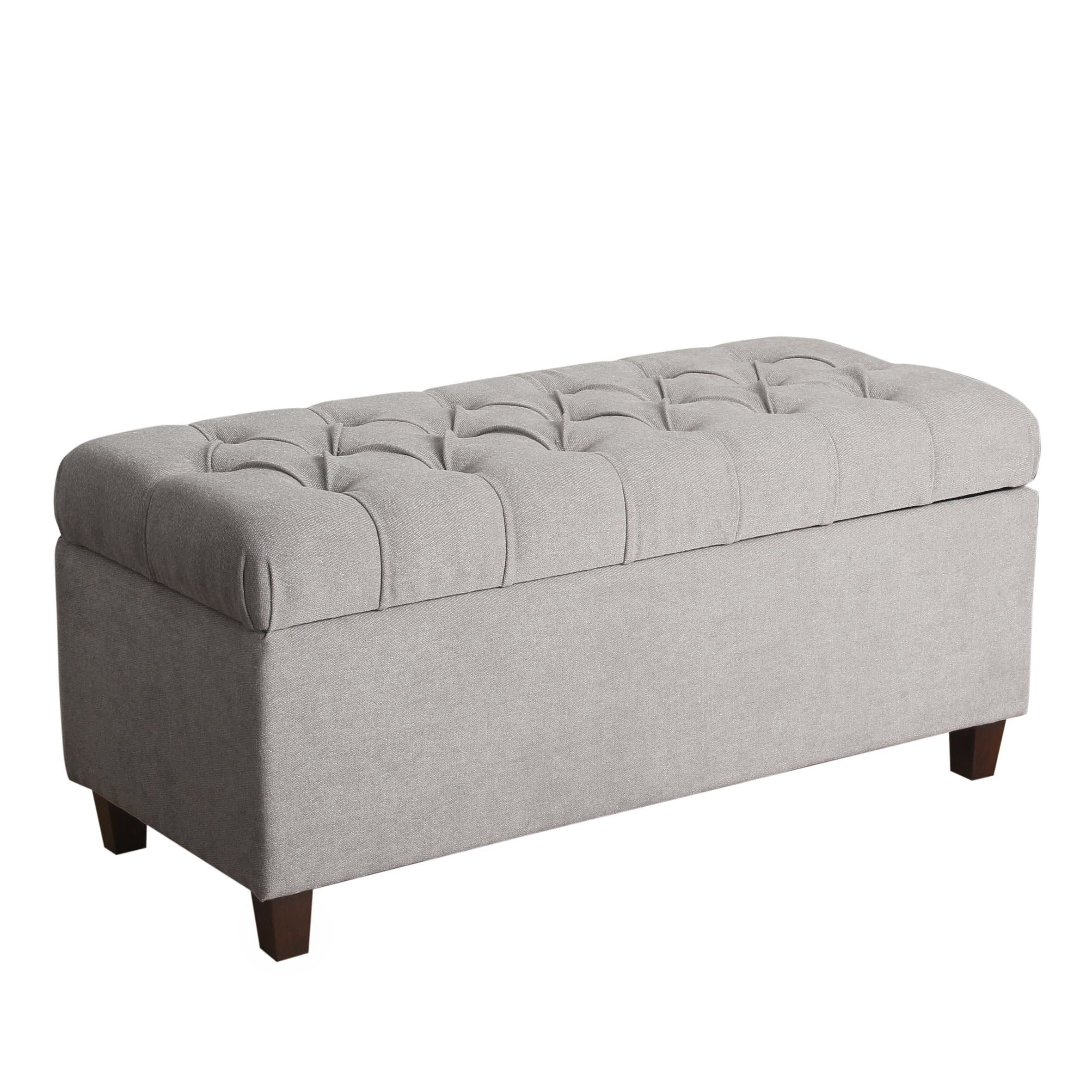 Home Decor | Tufted Ainsley Button Storage Ottoman Bench with Hinged Lid | Ottoman Bench with Storage for Living Room & Bedroom, Grey