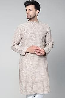 LATEST CHIKAN Men's Cotton Regular Textured Long Kurta Full Sleeves - Casual Ethnic Wear