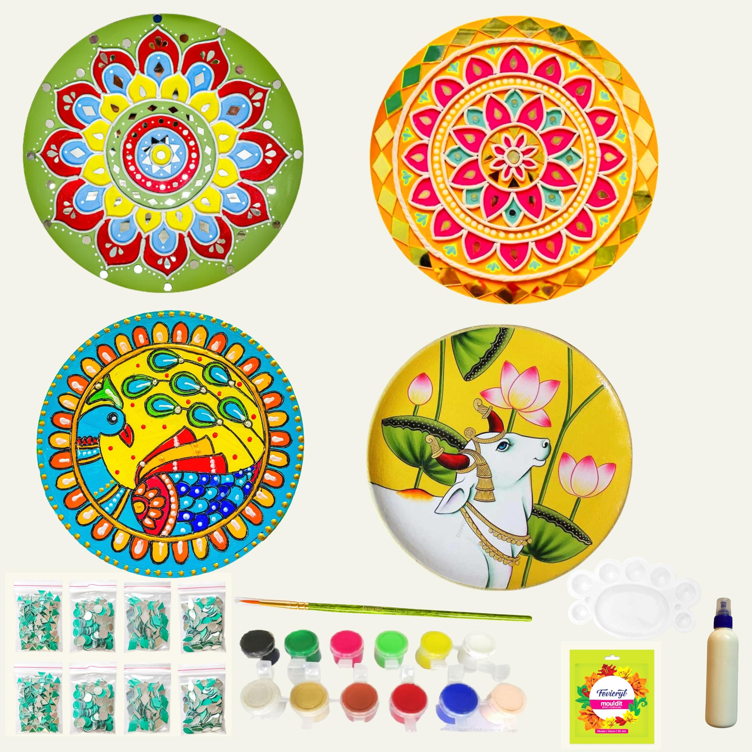 Decordial lippan Art Materials DIY kit with Four Designs Premarked MDF Board (4 pcs premarked Art Board