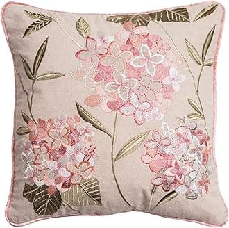 haus & kinder Decorative Embroidered Cushion Cover | Knitted Chambray Front Throw Pillow Cushion Cover for Sofa Living Room | 16inch x 16inch |Hydrangea