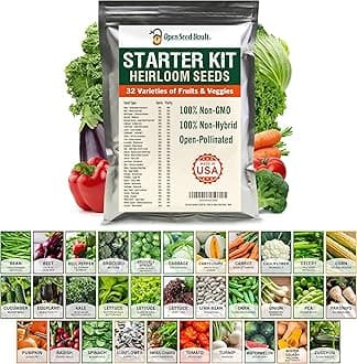 15,000 Non GMO Heirloom Vegetable Seeds Survival Garden 32 Variety Pack by Open Seed Vault