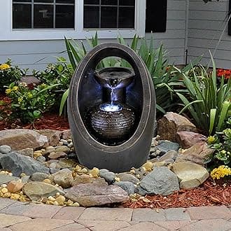 GEEZY Garden Water Feature LED Fountain Indoor/Outdoor Cascading Freestanding Polyresin Garden Statue Lights & Water Decoration (Oval Fountain)