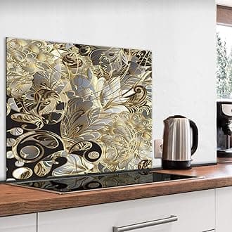 murando Glass Splashback for Kitchen Backsplash Cooker Protector Tempered Glass Decorative Wall Art Panel Heat Resistant Graphic 80x60 cm / 32"x24" Abstract Ornament Flowers f-C-0419-aq-e