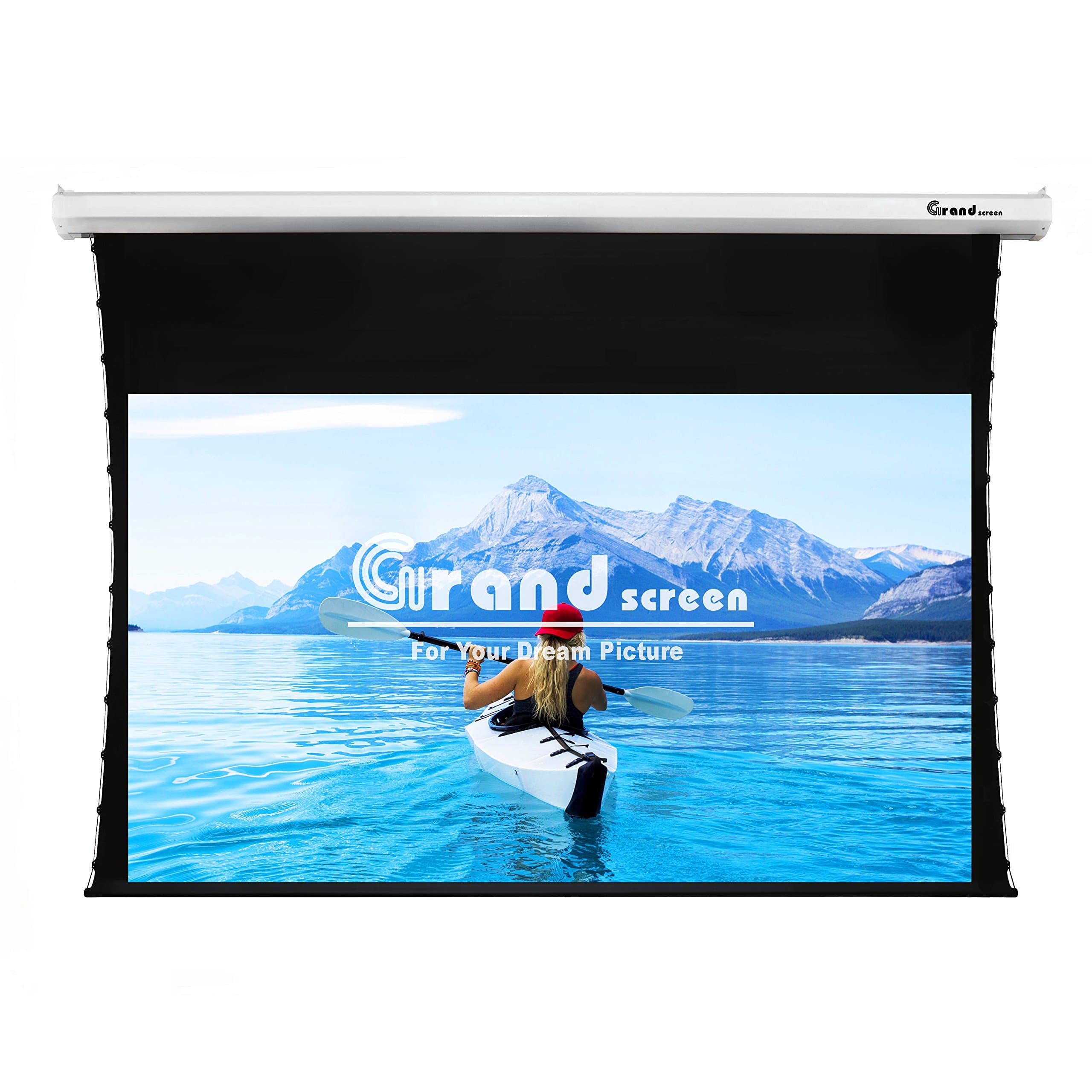 Grand Screen 4K/3D/UHD Deluxe Tab-tensioned Projector Screen,100-inch Diagonal 16:9,with PET White Screen Material,with Wireless 12V Projector Trigger,Model 6JGZP100H