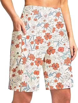 - G Gradual Women's 9" Long Swim Board Shorts with Pockets High Waisted Knee Length Beach Swimming Shorts for Women with Liner