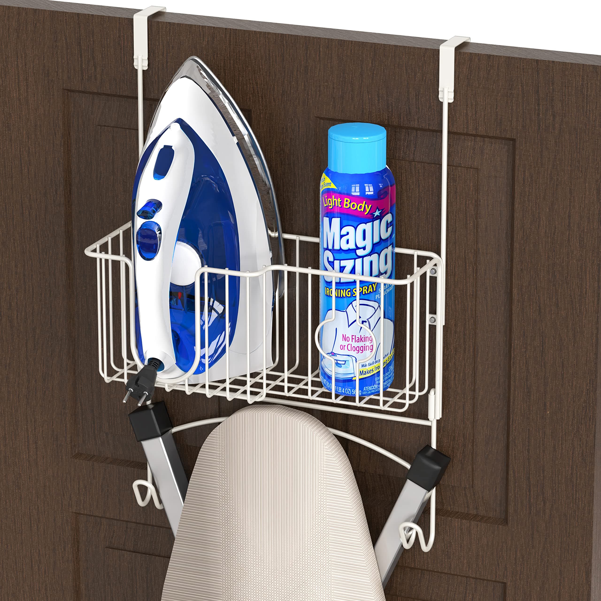 Over-The-Door/Wall-Mount Ironing Board Holder, White