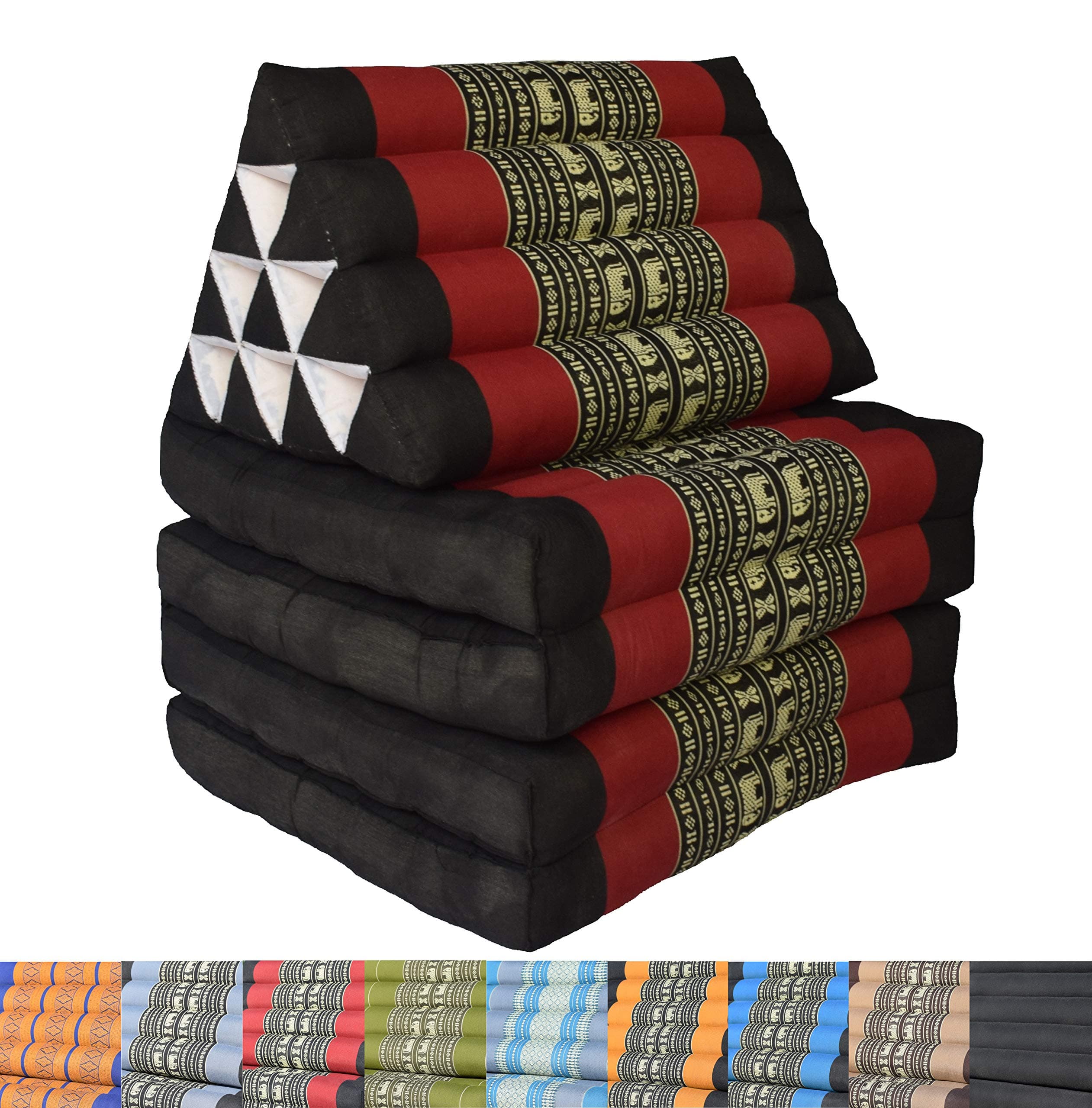 Extra Long Thai Triangle Pillow Lounger Moon Kwan - Original 4 Mat Black/Red