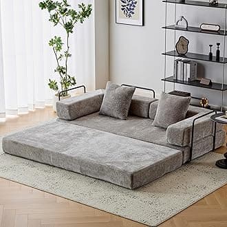 Convertible Floor Sofa Bed with Fixed-Shape Frame, Modular Chenille Folding Mattress Couch with Armrest, Floor Sofa Lounge Couch for Living Room Bedroom Lounge Studio,Light Grey