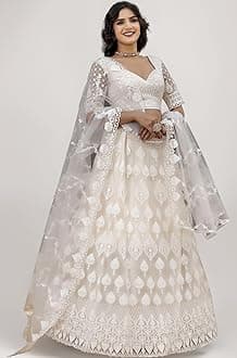 TRENDMALLS Women's Net Embroidery Sequence Work Lehenga Choli Unstitch Blouse with Dupatta (Wedding-Bridal-Latest-Lehenga-Choli_Free Size)