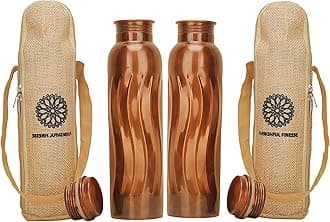 34 Oz Pure Copper Water Bottle With Ayurvedic Benefits Copper Bottle With Bag For Drinking Drink Leak Proof Lid Large Handcrafted Copper Water Vessel For Travel Gym Office Hiking Outdoor Yoga