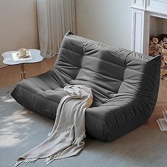 Gazecaia Fireside Loveseat Couch Sofa, Modern Linen Fabric Bean Bag Chair, Premium Microfiber Caterpillar Sofa Couch, Corner Togo Sofa, Lazy Chairs Sofa for Living Room/Bedroom/Salon/Office, Dark Gray