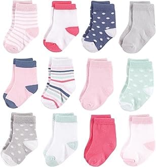 Hudson Baby Basic Socks, Girl Stripe 12Pk, 0-6 Months