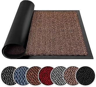 BLADO Washable Door Mats Indoor & Outdoor - Non-Slippery Heavy Duty - Stylish & Large Rubber - Perfect Dust Grabbing Doormats (Brown, 60cm x 80cm)