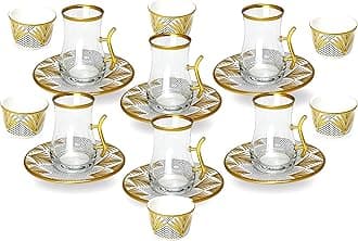 BLACKSTONE Tea Cawa set with Saucer, Elegant Turkish Estikana Cups for Tea Coffee Cup for Home, Office, Set of 18 pcs, Made in Turkey - ETS8801