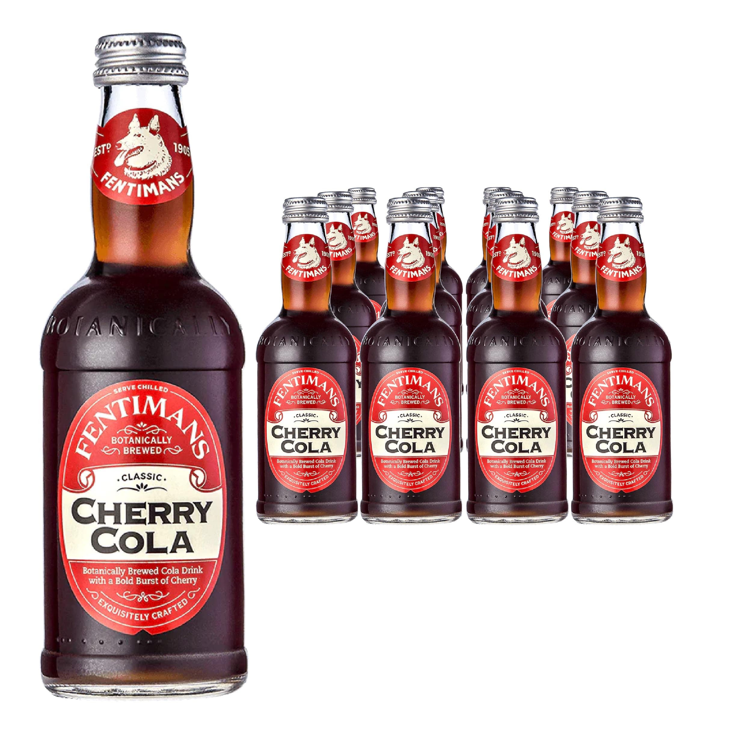 Fentimans Cherry Cola - Botanically Brewed Cola with a Cherry Twist - Exquisitely Crafted & Refreshing Soft Drinks - Gluten-Free and Vegan Friendly Soft Drinks - 12 x 275ml Bottles
