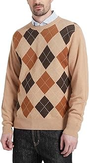 Kallspin Men's Crewneck Argyle Knit Jumpers Wool Blend Long Sleeve Sweater Pullovers