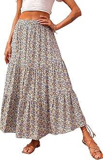 Maxi Skirts for Women 2026 Summer Boho Floral High Waist Casual Flowy Long Skirt Beach Vacation Cruise Resort Wear