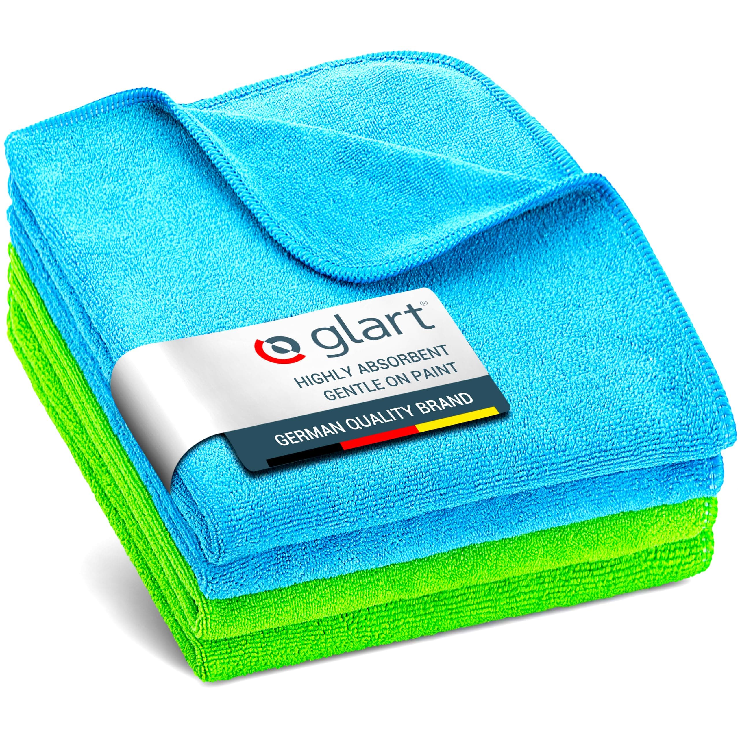 Glart 4484 4 Super Soft Microfibre Cloths 40 x 40 cm, for Car Cleaning, Detailing and Drying, Blue/Green