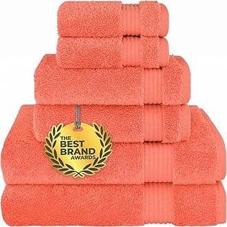 Cotton Paradise 6 Piece Towel Set, 100% Cotton Soft Absorbent Turkish Towels for Bathroom, 2 Bath Towels 2 Hand Towels 2 Washcloths, Coral Towel Set