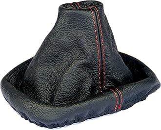 L & P Car Design Shift Boot Cover Genuine Leather Compatible with VW Golf MK4 4 IV for Bora MK4 for Jetta MK4 1997-2006 Manual Transmission Black red Stitch