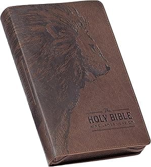 KJV Holy Bible, Standard Size Faux Leather Red Letter Edition Thumb Index, Ribbon Marker, King James Version, Brown Lion Zipper Closure (KJV Deluxe Gift Editions)