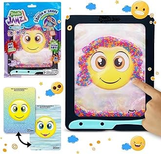 DoodleJamz JellyPics - Sensory Drawing Pads Filled with Non-Toxic Squishy Beads and Gel – Includes Stylus, Removable 2-Sided Emoji Backer Card (Blue, Pink, Orange Beads)