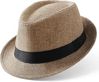 BABEYOND Straw Trilby Fedora Hat for Men-1920s Felt Panama Hat Short Brim Summer Cap with Ribbon