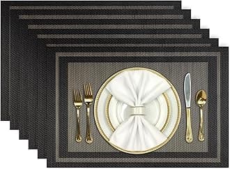Aofmee Placemats Set of 6, Heat Resistant Place Mats, Washable PVC Table Mats, Woven Vinyl Plastic Placemats for Kitchen Dining Table, Non-Slip Stain Resistant Placemat Indoor Outdoor, Easy to Clean