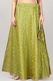 Studio Shringaar Women's Polyester Readymade Chanderi Silk Long Skirt Lahenga