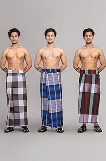 Cotton Stitched Lungis Pack Of 3 (Ready To Wear) 2.25Meter