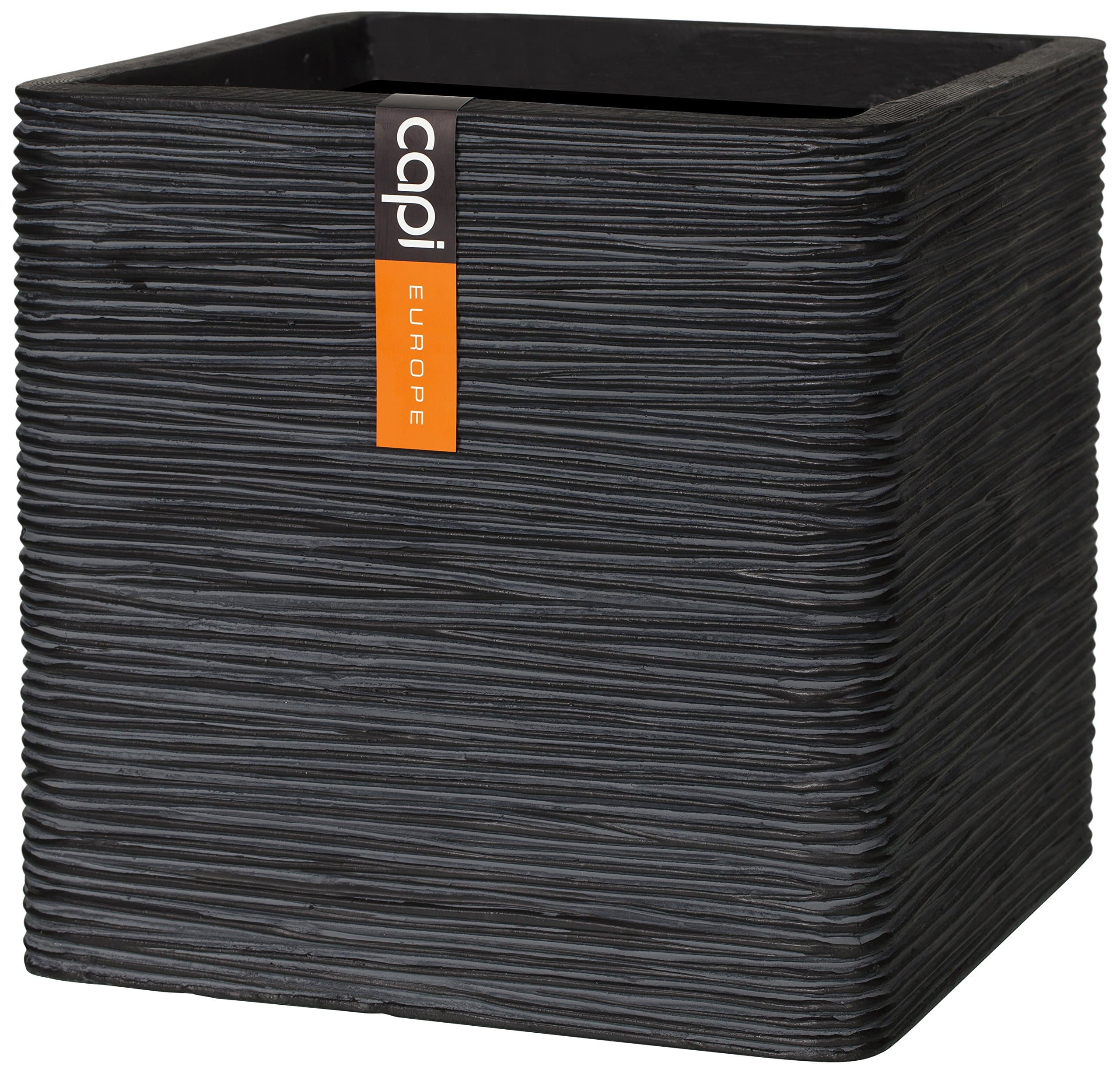 Capi Lux 40 x 40 x 40 cm Ribbed Square Cube Planter III - Black