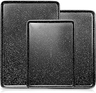 BKN Cookie Sheet Pan Set - 3-Piece Speckled Black | Carbon Steel NonStick Pans | Oven Safe