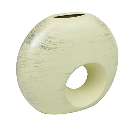 Cream with silver stripes ceramic vase with decorative hole gap Havana