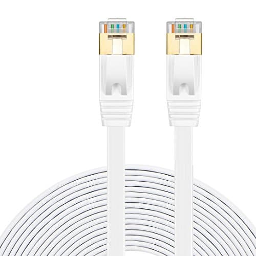 Cat 7 Ethernet Cable 20m White, Wintter Cat7 RJ45 Network Patch Cable Flat 10 Gigabit 600Mhz Lan Wire Cable Cord Shielded for Modem, Router, PC, Mac, Laptop, PS2, PS3, PS4, XBox 360